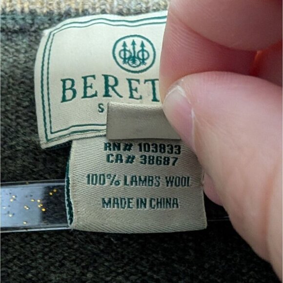 Beretta Lambswool 1/4 Zip Sweater Mens Size XL Dark Green Elbow Patches Pullover - Picture 7 of 16